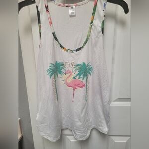 Cozy Rozy Women's White Palm Flamingo Sleeveless Sleepwear Top Sz L